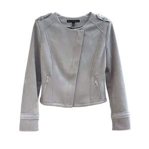 White House Black Market Women's Gray Faux-Suede Moto Jacket Size Medium